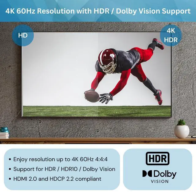 Alt view image 13 of 14 - HDMI Splitter 4K 60Hz 1X4 Multi-Resolution Output (MRO) HDMI 2.0 Splitter Supports downscale HDR HDR10 / Dolby Vision 4K@60Hz 4:4:4 HDCP2.3 2.2 (JTECH-4KSP4)