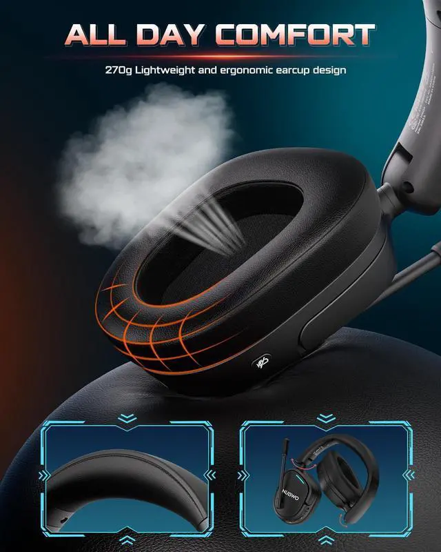 Alt view image 14 of 14 - Wireless Gaming Headset for PS5, PS4, PC, Laptop, Mac, 3 in 1 Gaming Headphones with 7.1 Surround Sound, Noise Canceling Mic, 20ms Low-Latency, 80Hr Battery, 2.4GHz/Bluetooth 5.4/3.5mm Wired