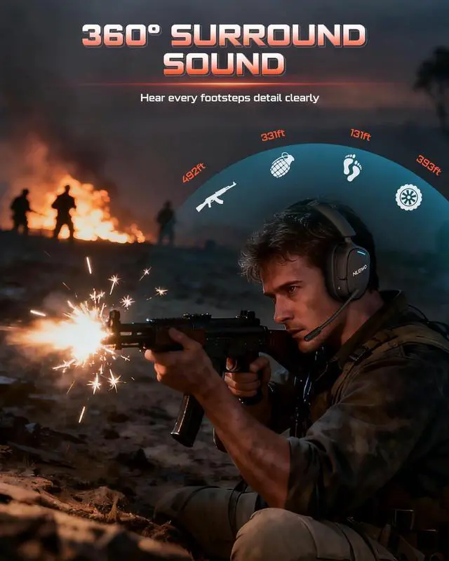 Alt view image 10 of 14 - Wireless Gaming Headset for PS5, PS4, PC, Laptop, Mac, 3 in 1 Gaming Headphones with 7.1 Surround Sound, Noise Canceling Mic, 20ms Low-Latency, 80Hr Battery, 2.4GHz/Bluetooth 5.4/3.5mm Wired