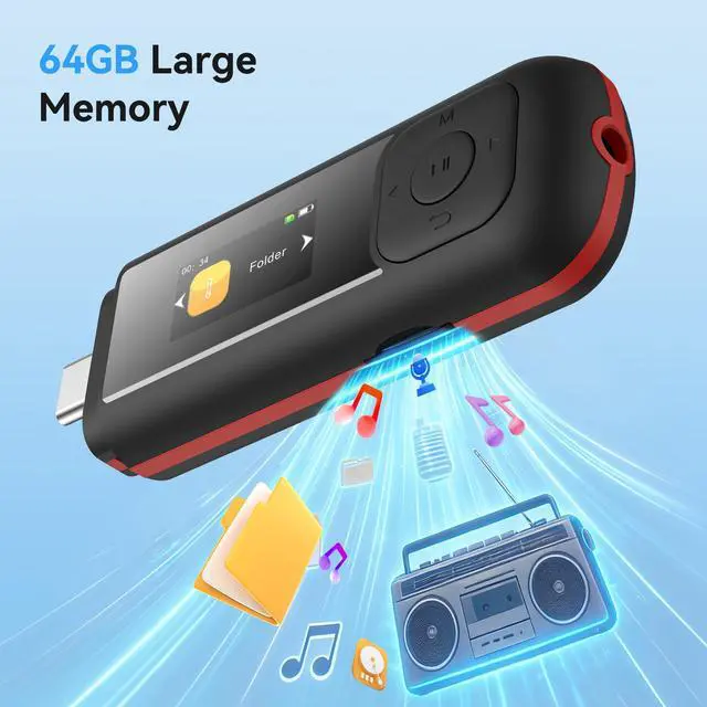 Alt view image 10 of 14 - 64GB USB C MP3 Player, A55PL 2 in 1 Type-C & USB Stick Music Player Supports Replaceable AAA Battery, FM Radio, Recording