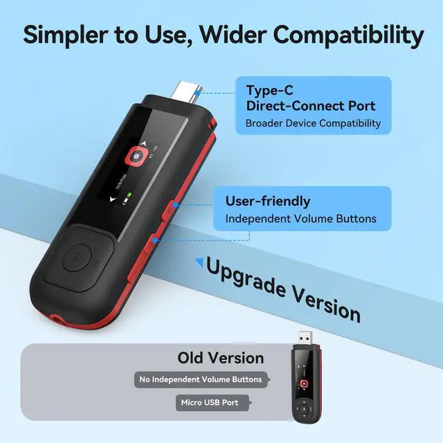 Alt view image 11 of 14 - 64GB USB C MP3 Player, A55PL 2 in 1 Type-C & USB Stick Music Player Supports Replaceable AAA Battery, FM Radio, Recording