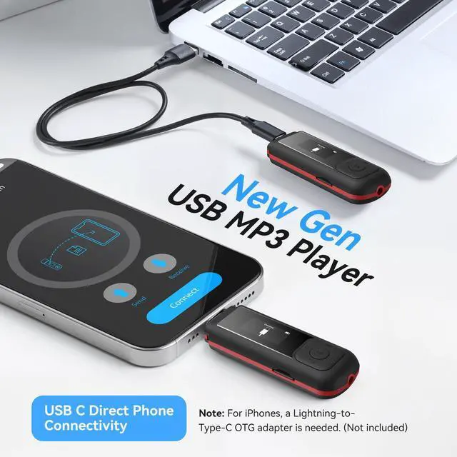 Alt view image 9 of 14 - 64GB USB C MP3 Player, A55PL 2 in 1 Type-C & USB Stick Music Player Supports Replaceable AAA Battery, FM Radio, Recording