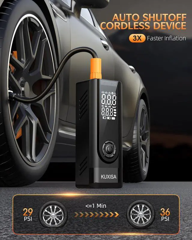 Alt view image 10 of 14 - Tire Inflator Portable Air Compressor, 180PSI Air Compressor with Digital Pressure Gauge, 3X Faster Portable Air Pump for Car, Motorcycle, Bicycle, Ball and More(Black)
