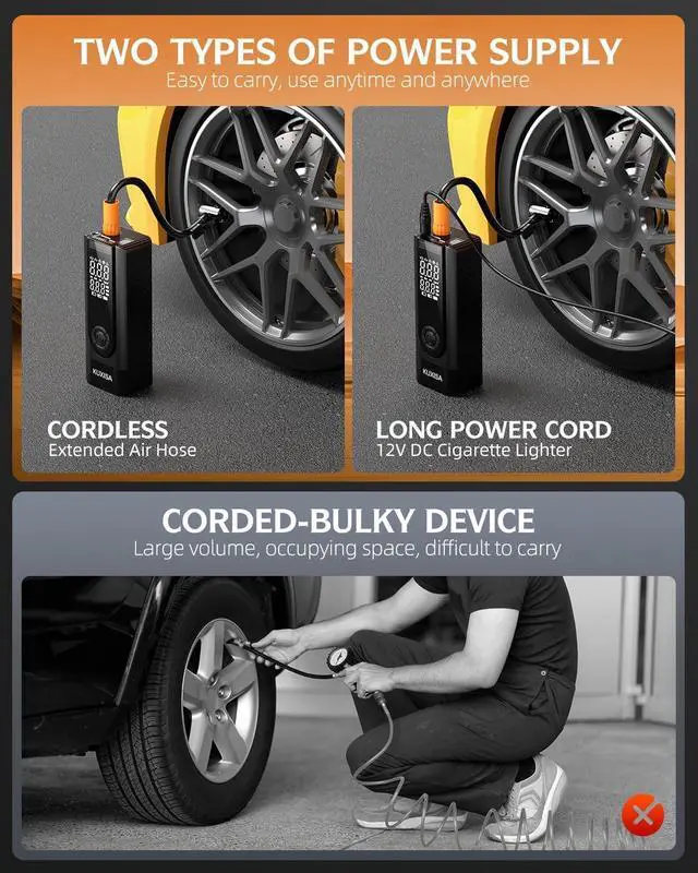 Alt view image 9 of 14 - Tire Inflator Portable Air Compressor, 180PSI Air Compressor with Digital Pressure Gauge, 3X Faster Portable Air Pump for Car, Motorcycle, Bicycle, Ball and More(Black)