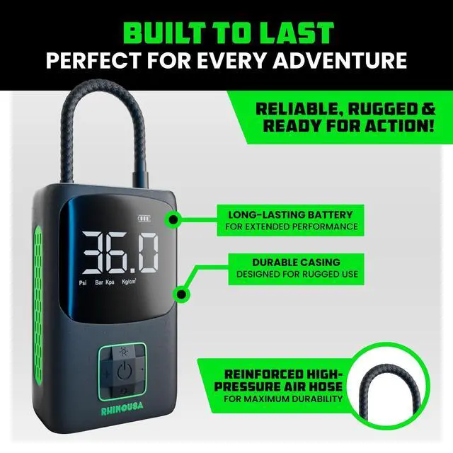 Alt view image 10 of 14 - Tire Inflator Portable Air Compressor (150 PSI) Upgraded Air Pump for Car Tires with Digital Pressure Gauge - Best Mini Air Pump for Bike Tires with Dual LCD Screen (Black & Green)
