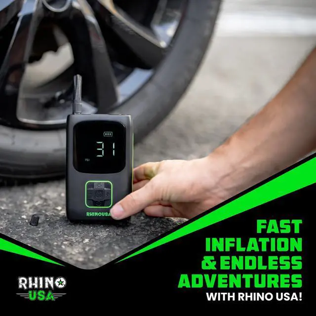 Alt view image 14 of 14 - Tire Inflator Portable Air Compressor (150 PSI) Upgraded Air Pump for Car Tires with Digital Pressure Gauge - Best Mini Air Pump for Bike Tires with Dual LCD Screen (Black & Green)