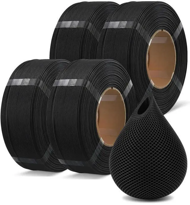 Alt view image 8 of 14 - 4KG Bundle PLA Filament Refill 1.75mm 3D Printer Filament, 4 Pack 1kg (2.2lb) Refilament for Bambu Lab Reusable Spool, Accuracy +/- 0.02 mm, Fit Most FDM 3D Printers (Black*4)