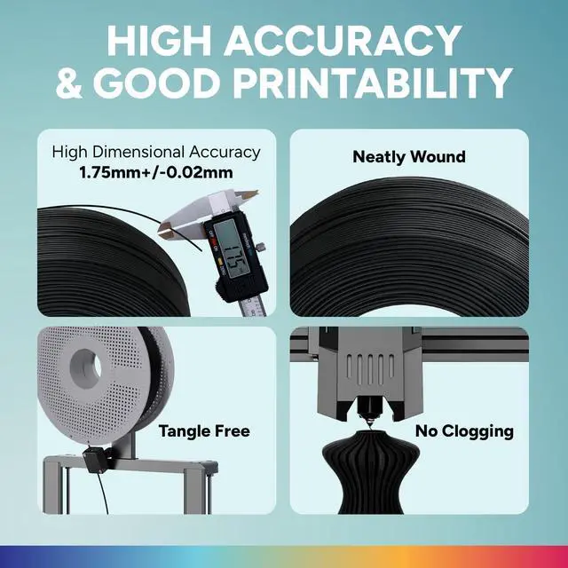 Alt view image 11 of 14 - 4KG Bundle PLA Filament Refill 1.75mm 3D Printer Filament, 4 Pack 1kg (2.2lb) Refilament for Bambu Lab Reusable Spool, Accuracy +/- 0.02 mm, Fit Most FDM 3D Printers (Black*4)