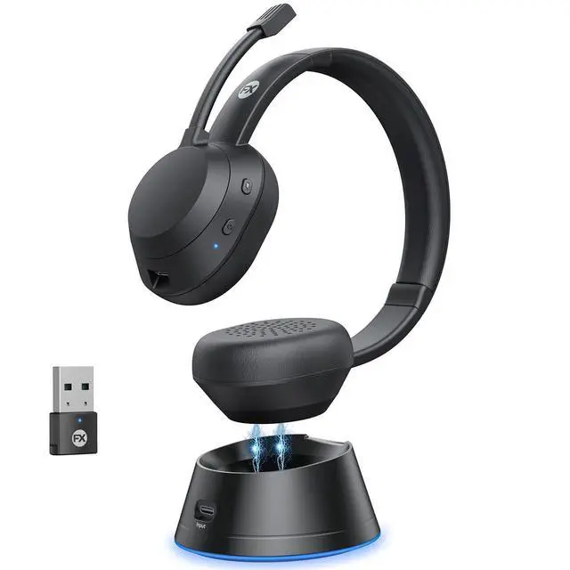 Alt view image 8 of 14 - Wireless Headset, Bluetooth Headphones with Mic(AI Noise Cancelling), 65 Hrs Working Time with USB Dongle, Wireless Headset with Mic for Work from Home/Computer/Laptop/PC/Android