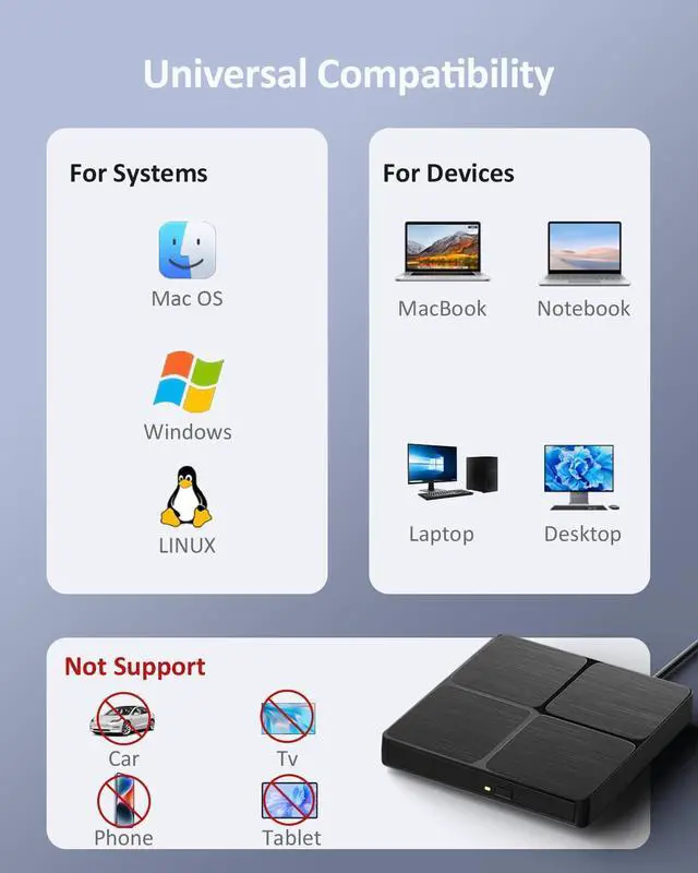 Alt view image 13 of 14 - External Blu ray Drive, USB 3.0 & Type C Bluray Burner, External Blueray/DVD Drive for PC, External CD DVD Blu Ray Reader Writer Compatible with Windows XP/7/8/10/11, Linux, Mac OS