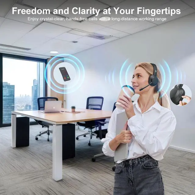 Alt view image 12 of 14 - Wireless Headset, Bluetooth Headphones with Mic(AI Noise Cancelling), 65 Hrs Working Time with USB Dongle, Wireless Headset with Mic for Work from Home/Computer/Laptop/PC/Android
