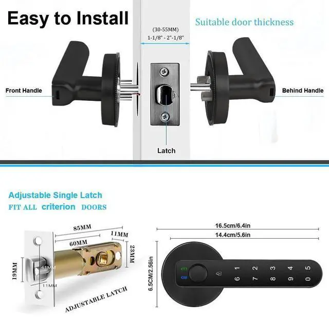 Alt view image 14 of 14 - Fingerprint Door Lock- Smart Door knob,biometric Door Lockwith passcode keypad keyless Entry Door Handlefor Bedroom Home Hotel Office Apartment (Black with APP)