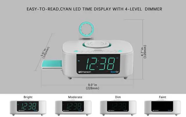Alt view image 9 of 12 - CKSW5010 Smartset Wireless Charging, Dual Alarm FM Clock, Bluetooth Radio/Speaker, 15W for Ultra-Fast Charging, 3W Retractable Port for Air Pods, White