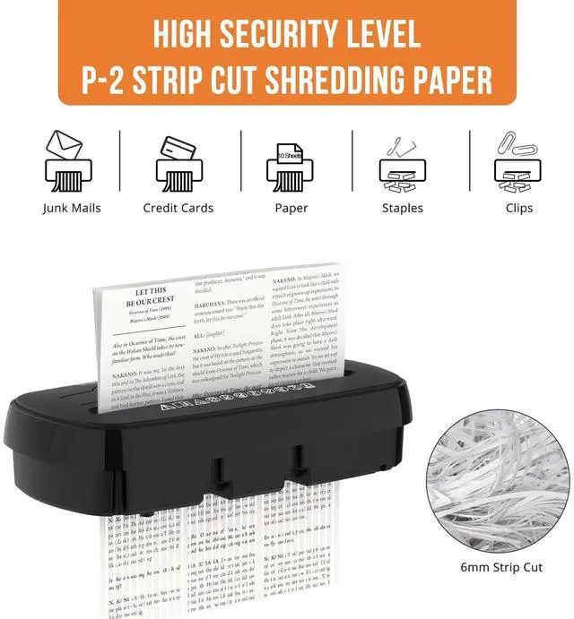 Alt view image 10 of 14 - Home Office Paper Shredder,10-Sheet Strip Cut with 3.17-Gallon Basket,P-2 Security Level,CD & Credit Card Shredder,Durable & Fast - Jam Proof System - ETL Certified