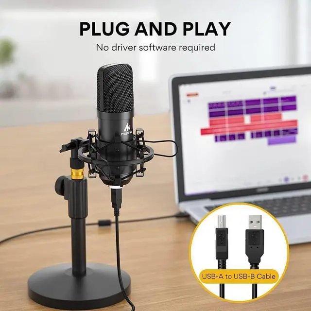 Alt view image 11 of 14 - USB Microphone Kit 192KHZ/24BIT AU-A04T PC Condenser Podcast Streaming Cardioid Mic Plug & Play for Computer, YouTube, Gaming Recording