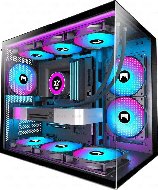 Alt view image 13 of 14 - H3 HYXN ATX PC Case - Pre-Installed with 3 ARGB Fans - Compact Dual Cavity Mid-Tower PC Gaming Case - with Type-C 3.2-360mm Radiator Support, Black