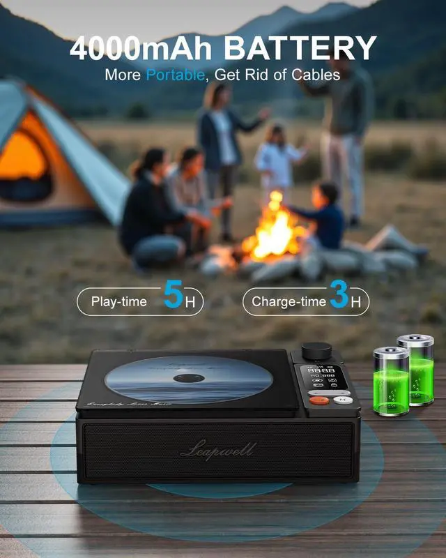 Alt view image 14 of 14 - CD Player Portable Bluetooth Desktop CD Players for Home with Speakers Rechargeable Small Retro CD Player with LCD Screen Optical USB Black