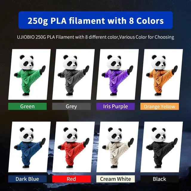 Alt view image 9 of 14 - 8 Color Bundle Elite PLA+ 3D Printer Filament, Multicolor PLA+ 1.75mm, Individually Vacuum Packed, 0.25kg Spool, 8 Pack (Black+Cream White+Grey+Orange Yellow+Red+Dark Blue+Green+Iris Purple)
