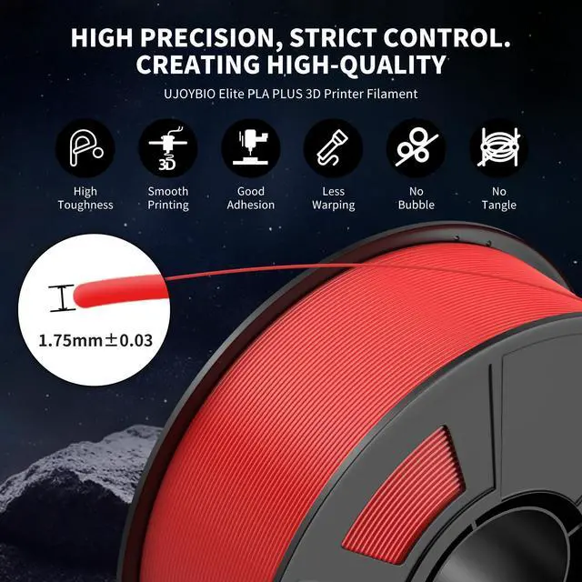 Alt view image 11 of 14 - 8 Color Bundle Elite PLA+ 3D Printer Filament, Multicolor PLA+ 1.75mm, Individually Vacuum Packed, 0.25kg Spool, 8 Pack (Black+Cream White+Grey+Orange Yellow+Red+Dark Blue+Green+Iris Purple)