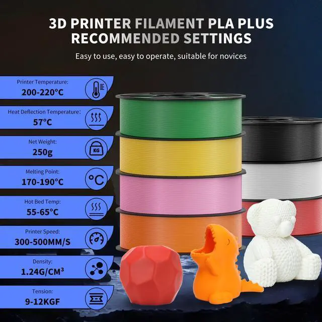 Alt view image 12 of 14 - 8 Color Bundle Elite PLA+ 3D Printer Filament, Multicolor PLA+ 1.75mm, Individually Vacuum Packed, 0.25kg Spool, 8 Pack (Black+Cream White+Grey+Orange Yellow+Red+Dark Blue+Green+Iris Purple)
