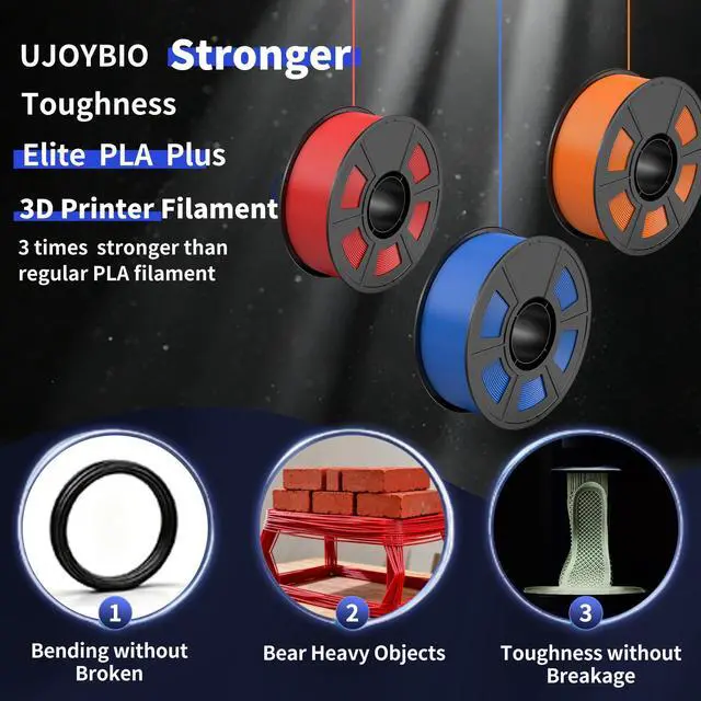 Alt view image 10 of 14 - 8 Color Bundle Elite PLA+ 3D Printer Filament, Multicolor PLA+ 1.75mm, Individually Vacuum Packed, 0.25kg Spool, 8 Pack (Black+Cream White+Grey+Orange Yellow+Red+Dark Blue+Green+Iris Purple)