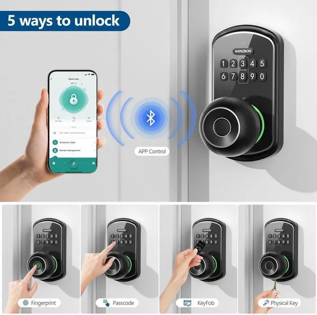 Alt view image 9 of 14 - Smart Door Knob Lock with Keypad,Keypad Door Knob with Handle for Bedroom,Fingerprint Door Locks with Code/App/Keycard/NO Drill/Digital Finger Print Lock for Indoor& Front Doors
