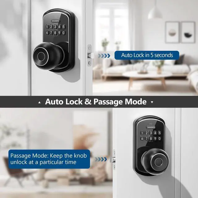 Alt view image 10 of 14 - Smart Door Knob Lock with Keypad,Keypad Door Knob with Handle for Bedroom,Fingerprint Door Locks with Code/App/Keycard/NO Drill/Digital Finger Print Lock for Indoor& Front Doors
