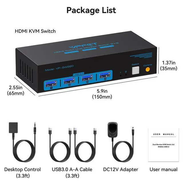 Alt view image 13 of 14 - HDMI KVM Switch 2 Monitors 2 Computers 4K@60Hz USB 3.0 Dual Monitor KVM Switch 2 Ports for 2 PC Share 2 Screens and 4 USB Devices for Keybord Mouse Printer with Desktop Controller