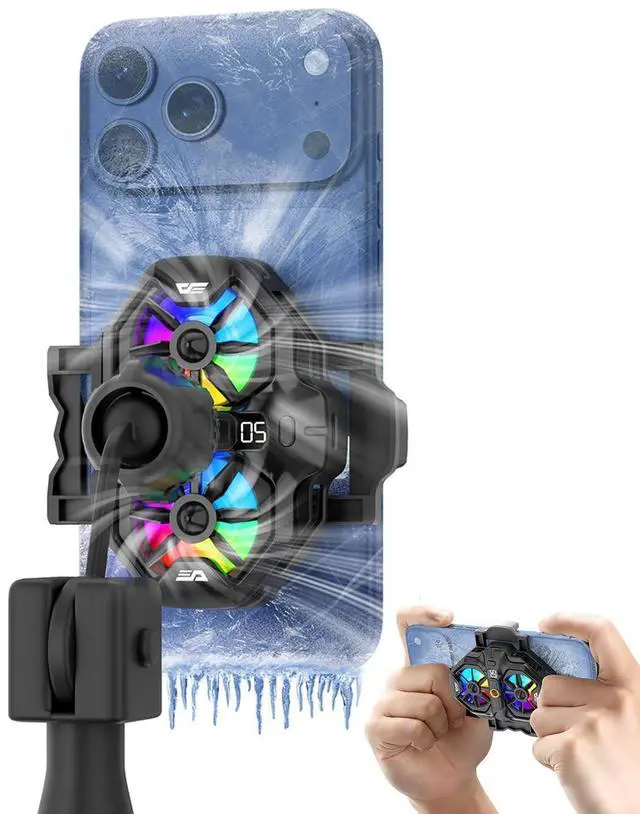 Alt view image 8 of 14 - Dual Core Phone Cooler with Clip, Cell Phone Fan with Screw, Phone Cooling Fan for Gaming and Live Streaming, Phone Radiator with RGB Light, Compatible with iPhone/Samsung/Android (DK-GS)