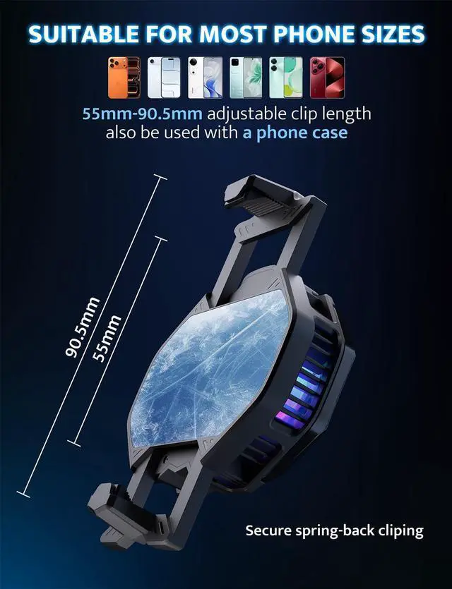 Alt view image 12 of 14 - Dual Core Phone Cooler with Clip, Cell Phone Fan with Screw, Phone Cooling Fan for Gaming and Live Streaming, Phone Radiator with RGB Light, Compatible with iPhone/Samsung/Android (DK-GS)