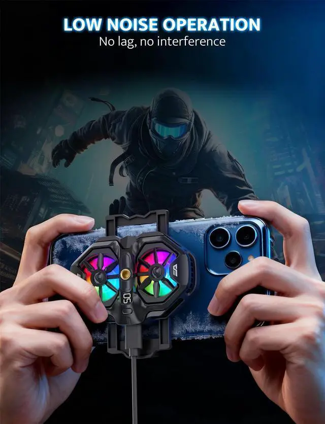 Alt view image 14 of 14 - Dual Core Phone Cooler with Clip, Cell Phone Fan with Screw, Phone Cooling Fan for Gaming and Live Streaming, Phone Radiator with RGB Light, Compatible with iPhone/Samsung/Android (DK-GS)