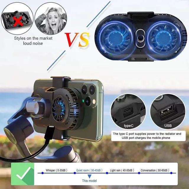 Alt view image 10 of 14 - Phone Cooler, Cellphone Radiator with Dual Semi-Conductor Cooling Chip, Mobile Phones with a Width of 6 to 8 cm for Tiktok Live Streaming, Outdoor Vlog, Mobile Gaming.