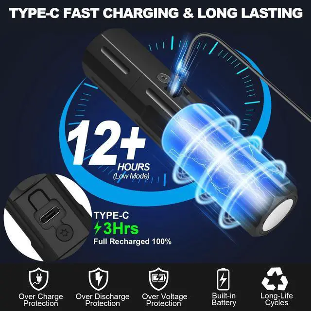 Alt view image 11 of 14 - Rechargeable Flashlights High Lumens - Super Bright Small Pocket Magnetic Flashlight, 8 Modes LED Tactical Flash Light, Dual Button Powerful Work Light for Car,Home,Camping,Emergency (2, Pure Black)
