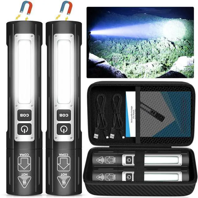 Alt view image 8 of 14 - Rechargeable Flashlights High Lumens - Super Bright Small Pocket Magnetic Flashlight, 8 Modes LED Tactical Flash Light, Dual Button Powerful Work Light for Car,Home,Camping,Emergency (2, Pure Black)