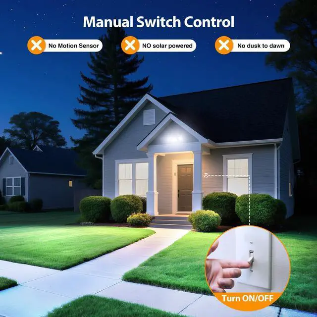 Alt view image 8 of 14 - 75W Flood Lights Outdoor, 7000LM Brightness Security Lights Switch Controlled, 3 Adjustable Heads, IP65 Waterproof, 6500K Wall Mount Exterior LED Flood Light