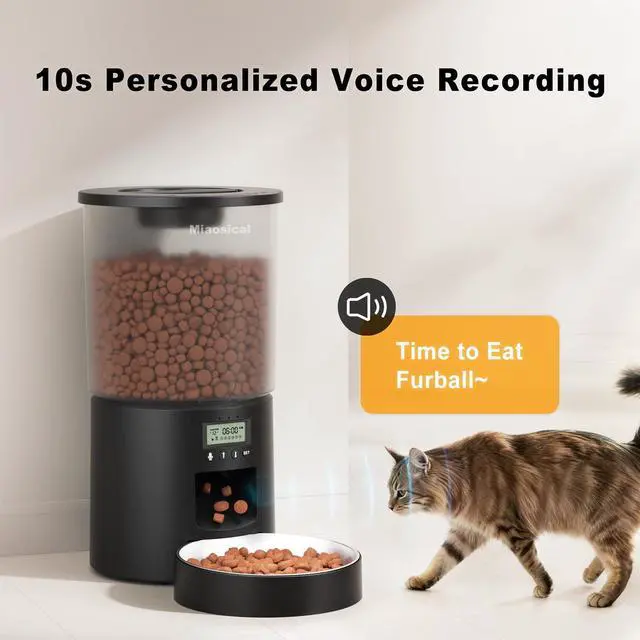 Alt view image 8 of 14 - Automated Cat Feeder,Clear 4.2L Dry Food Dispenser with Single Bowl,Programmable Timed Pet Feeder for Up to 6 Daily Meals,10-Second Voice Message & Dual Power Backup (Black, 4.2L Press Version)