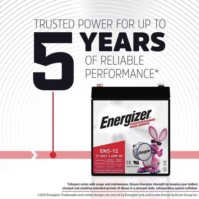 Alt view image 11 of 14 - EN5-12, 12 Volt 5 Amp Hr, Long Lasting Sealed Lead Acid AGM Rechargeable Battery Ideal for Use in Garage Door, Alarm Panels, Kids Ride On, Backup Power, and More