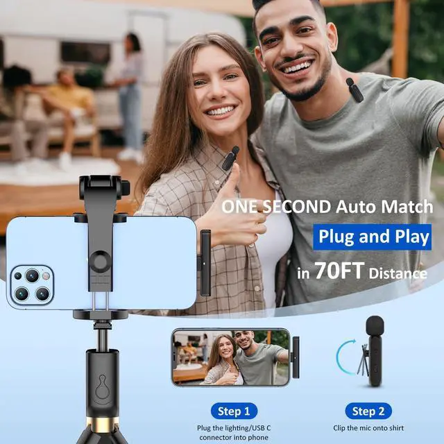 Alt view image 10 of 14 - 2 Pcs Wireless Lavalier Microphone for iPhone iPad Android with Charging Case 7H Clip on Lapel Microphone Wireless for Video Recording Vlogging, YouTube, Interview, 3 Mode Denoise, 70ft