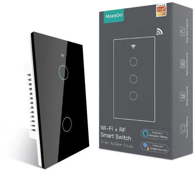 Alt view image 11 of 14 - WiFi Smart Wall Light Switch,Glass Panel, Multi-Control(3 Way), 2.4GHz Wi-Fi Touch Switches, Neutral Wire Required, Remote Control Smart Life/Tuya App, Work with Alexa, Google Home Black 2 Gang
