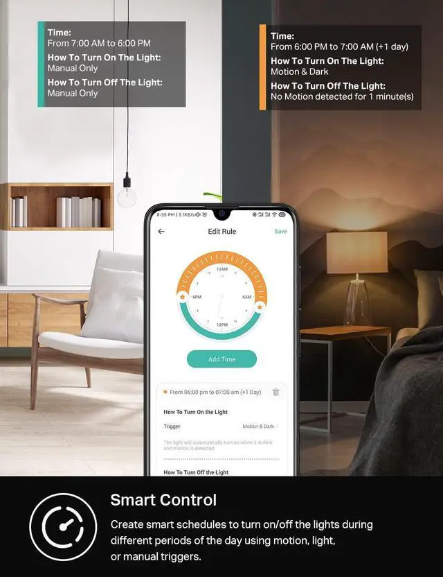 Alt view image 11 of 12 - WiFi Motion Sensor Switch, Single Pole, Needs Neutral Wire, 2.4GHz Wi-Fi Light Switch, Compatible with Alexa & Google Home, UL Certified, No Hub Required(KS200M),White,1-Pack