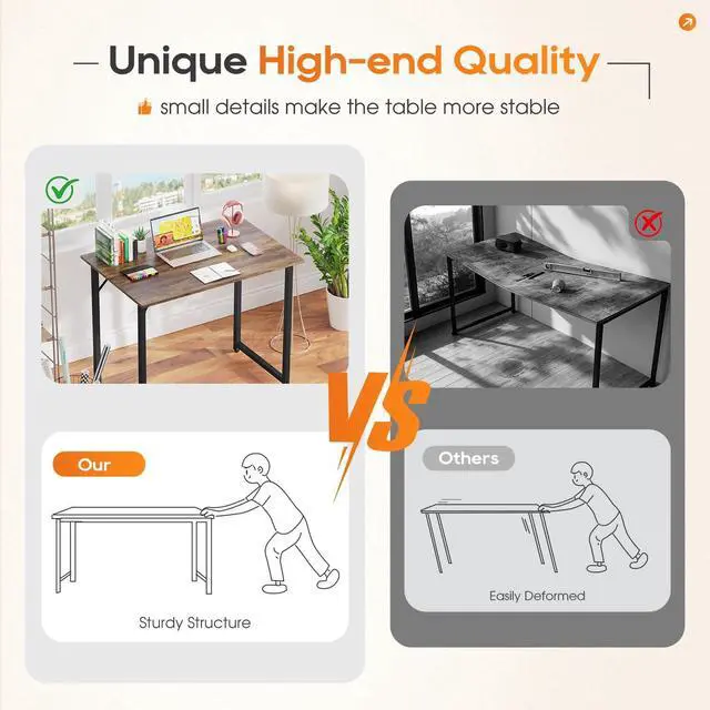 Alt view image 9 of 14 - | 32 Inch Computer Desk | Brown | Office Desk with Metal Frame, Adjustable Feet | Water-Resistant, Scratchproof Surface | Sturdy Writing Table for Home Office or Study | Pack of 1