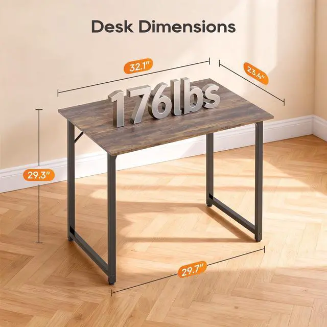 Alt view image 14 of 14 - | 32 Inch Computer Desk | Brown | Office Desk with Metal Frame, Adjustable Feet | Water-Resistant, Scratchproof Surface | Sturdy Writing Table for Home Office or Study | Pack of 1
