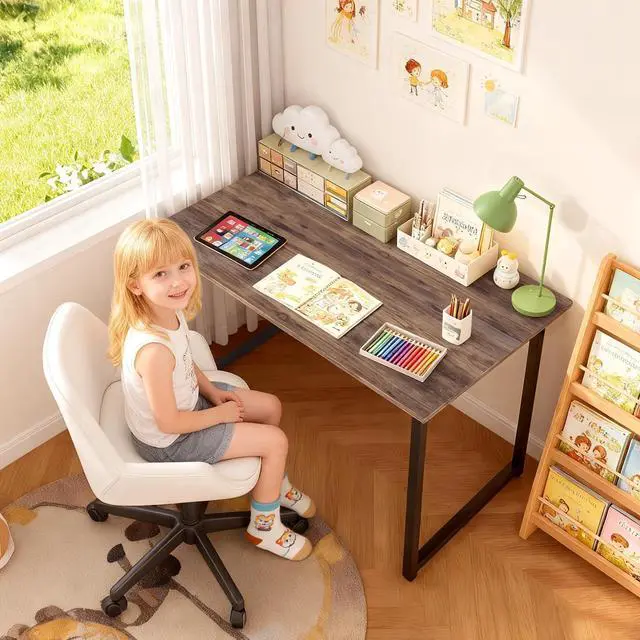 Alt view image 13 of 14 - | 32 Inch Computer Desk | Brown | Office Desk with Metal Frame, Adjustable Feet | Water-Resistant, Scratchproof Surface | Sturdy Writing Table for Home Office or Study | Pack of 1