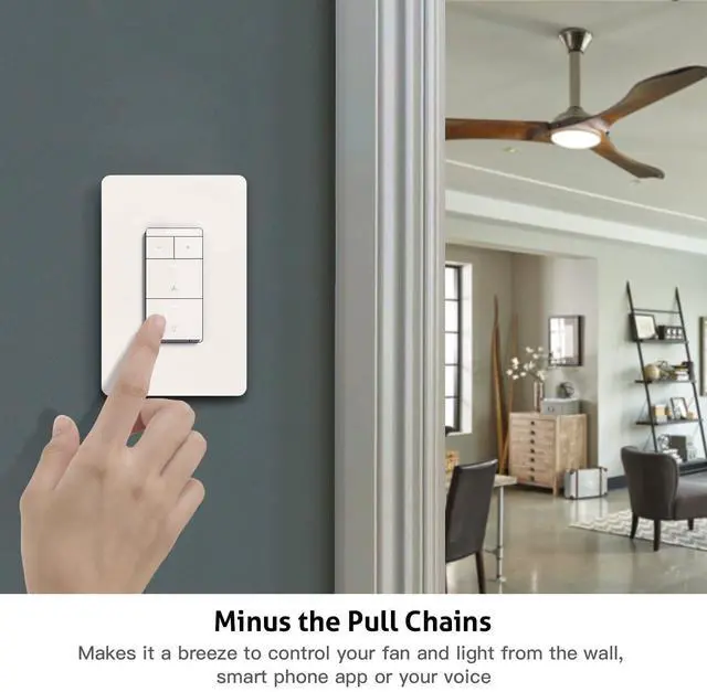 Alt view image 14 of 14 - Smart Ceiling Fan Control and Dimmer Light Switch, Neutral Wire Needed, TREATLIFE 2.4Ghz Single Pole Wi-Fi Fan and Light Switch Combo, Works with Alexa, Google Home and SmartThings, Remote Control