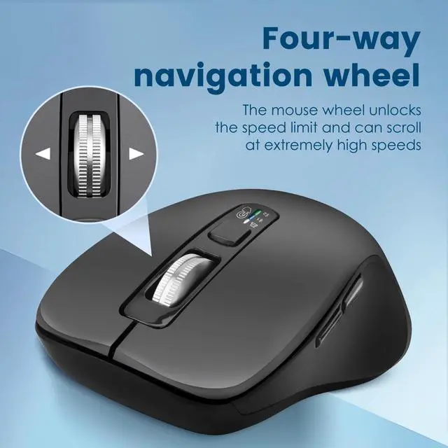 Alt view image 10 of 14 - Wireless Bluetooth Mouse (USB + BT1 + BT2), Full Size Mouse, 4-Way Scrolling, Multi-Device Silent for Computer, Laptop, iPad, MacBook (Grey)