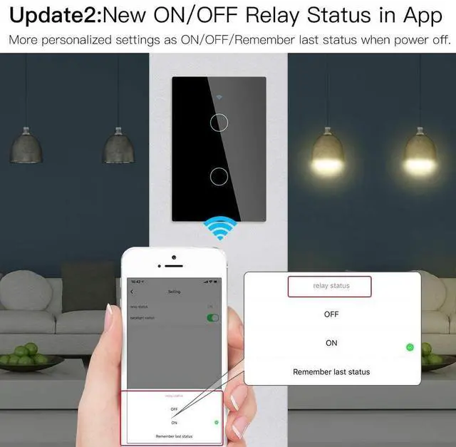 Alt view image 12 of 14 - WiFi Smart Wall Light Switch,Glass Panel, Multi-Control(3 Way), 2.4GHz Wi-Fi Touch Switches, Neutral Wire Required, Remote Control Smart Life/Tuya App, Work with Alexa, Google Home Black 2 Gang