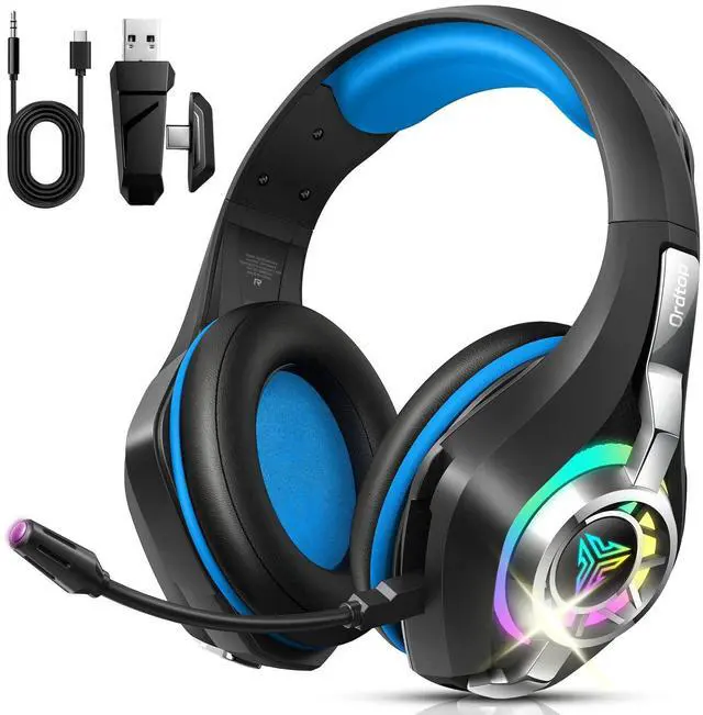Alt view image 8 of 14 - 2.4GHz Wireless Gaming Headsets for PS5/PS4/PC/Switch/Xbox, RGB Noise Cancelling Over-Ear Headphones with 7.1 Surround Sound, 40mm Drivers, 276g Ultraligero, Memory Foam, 45H Gaming Headphones Black