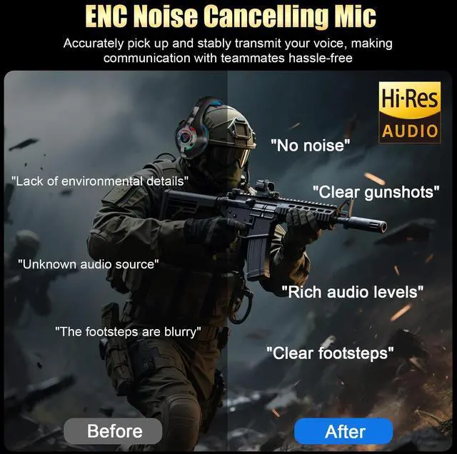 Alt view image 9 of 14 - 2.4GHz Wireless Gaming Headsets for PS5/PS4/PC/Switch/Xbox, RGB Noise Cancelling Over-Ear Headphones with 7.1 Surround Sound, 40mm Drivers, 276g Ultraligero, Memory Foam, 45H Gaming Headphones Black