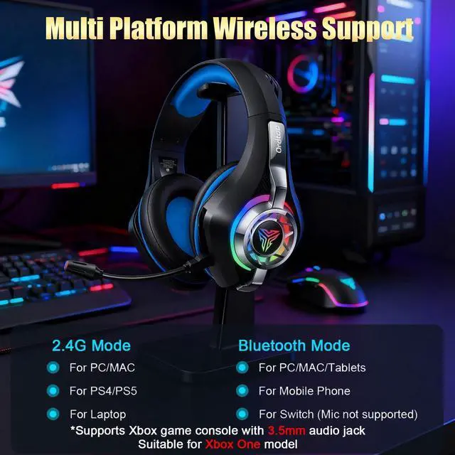 Alt view image 12 of 14 - 2.4GHz Wireless Gaming Headsets for PS5/PS4/PC/Switch/Xbox, RGB Noise Cancelling Over-Ear Headphones with 7.1 Surround Sound, 40mm Drivers, 276g Ultraligero, Memory Foam, 45H Gaming Headphones Black
