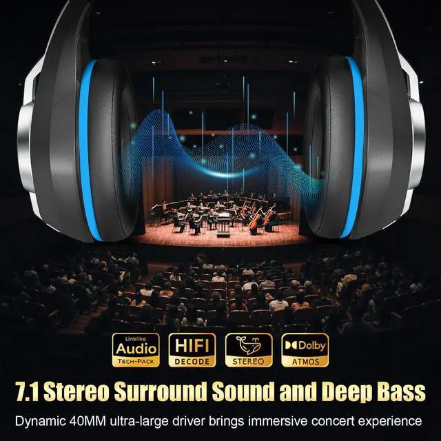 Alt view image 10 of 14 - 2.4GHz Wireless Gaming Headsets for PS5/PS4/PC/Switch/Xbox, RGB Noise Cancelling Over-Ear Headphones with 7.1 Surround Sound, 40mm Drivers, 276g Ultraligero, Memory Foam, 45H Gaming Headphones Black